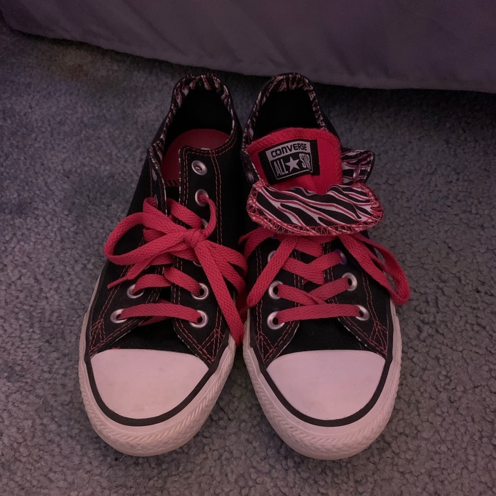 Black converse with pink and zebra print
